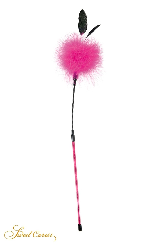 [664] Cravache Rose Double Face avec Pompon - Petit Pompon Rose