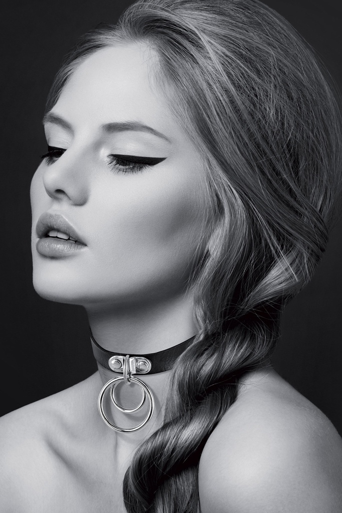 [212] Collier Cuir Laqué avec Double Anneau Argenté - Naomi