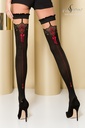 Bas Fantaisie Voile Noir & Broderie Rouge - Eva