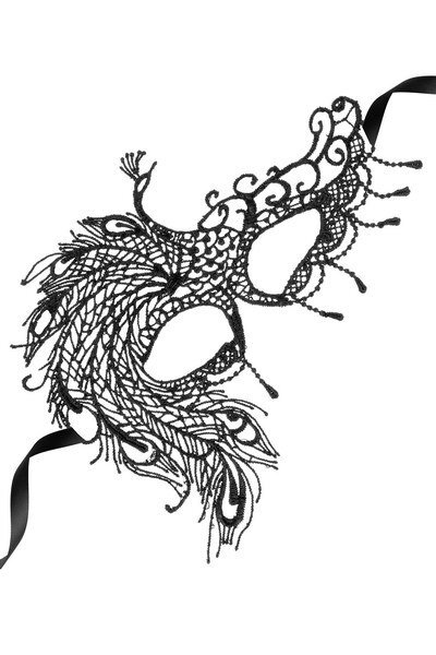Masque Asymétrique Motif Paon avec Plume - Lady (Noir)
