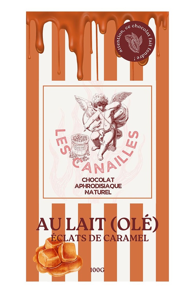 Chocolat Aphrodisiaque Lait – Éclats de Caramel – 100g