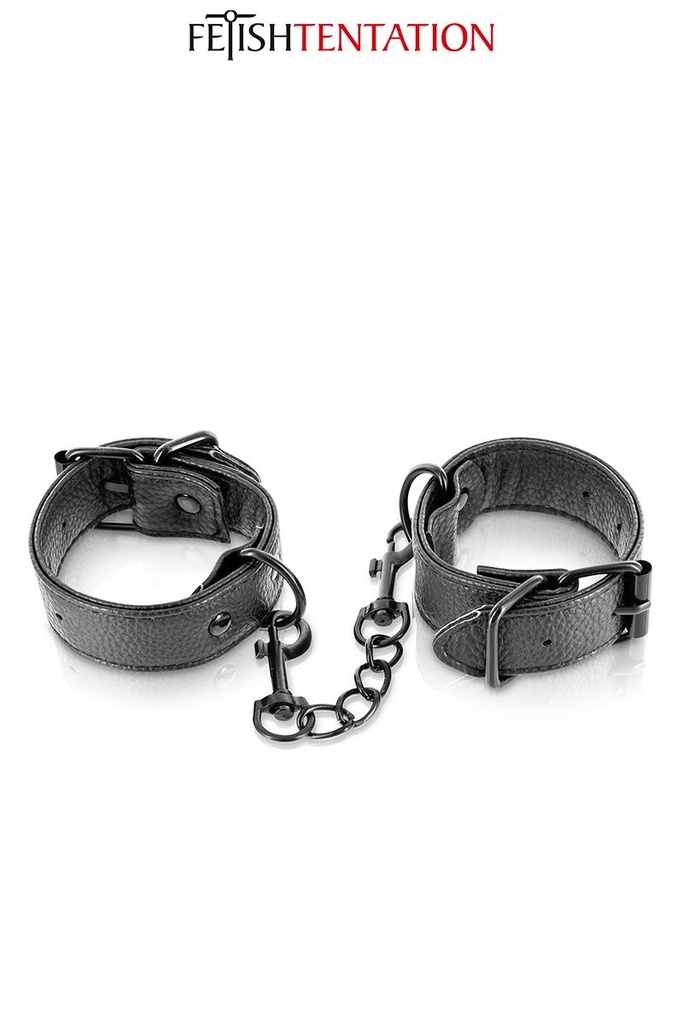 [1774] Menottes Ajustables en Simili Cuir Noir - Angèle
